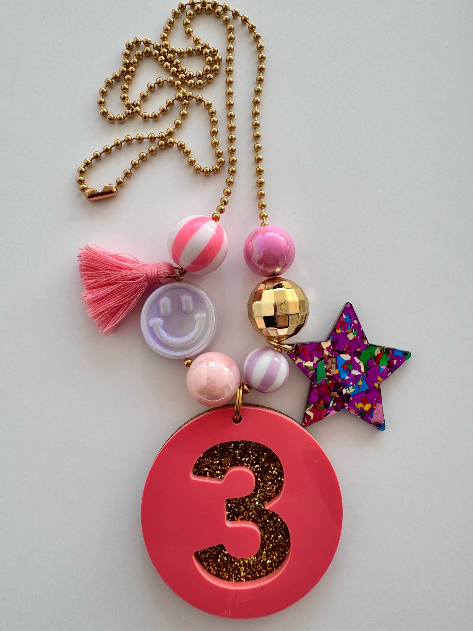 Verjaardagsketting roze/glitter 3 jaar