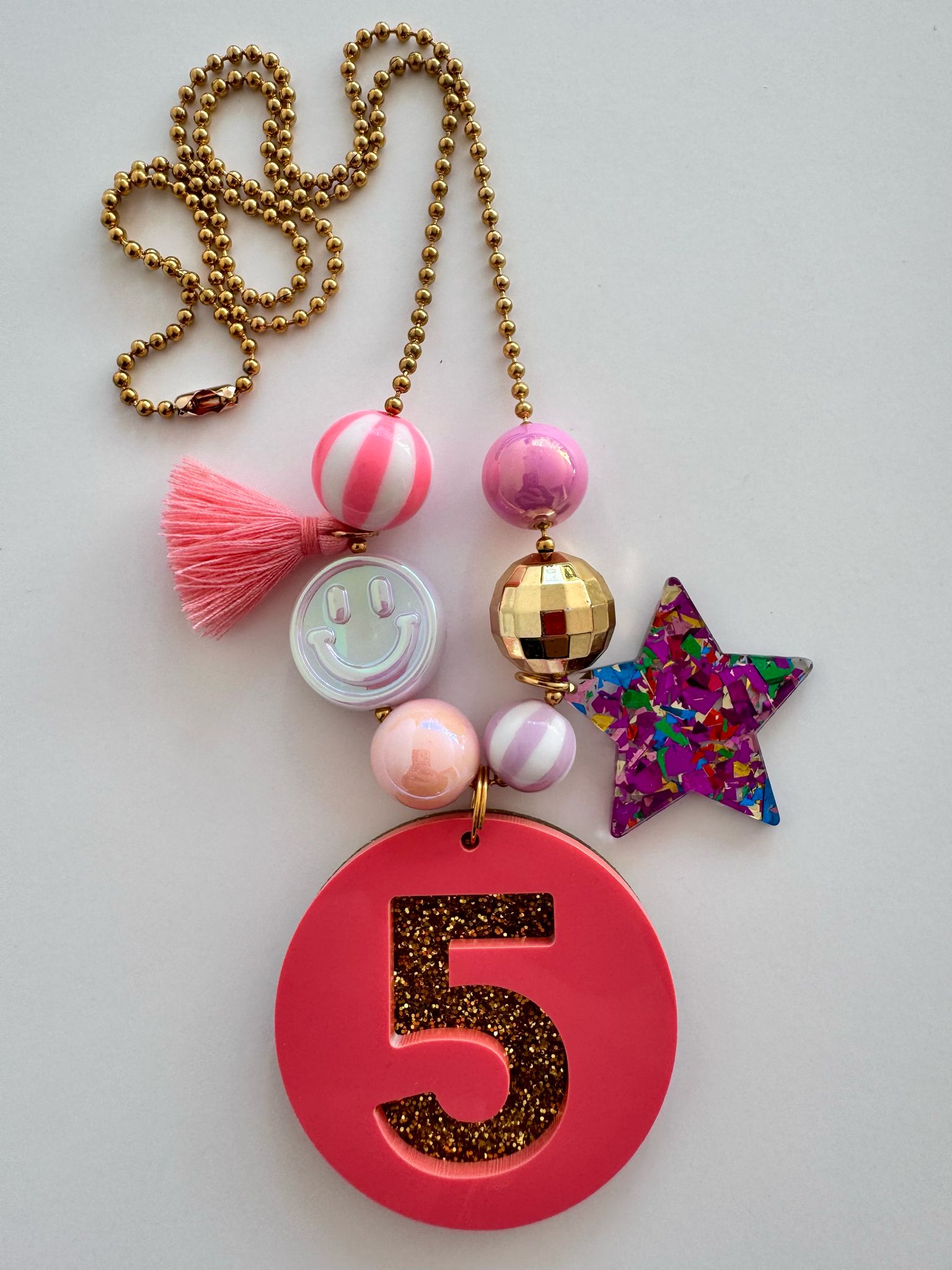 Verjaardagsketting roze/glitter 5 jaar