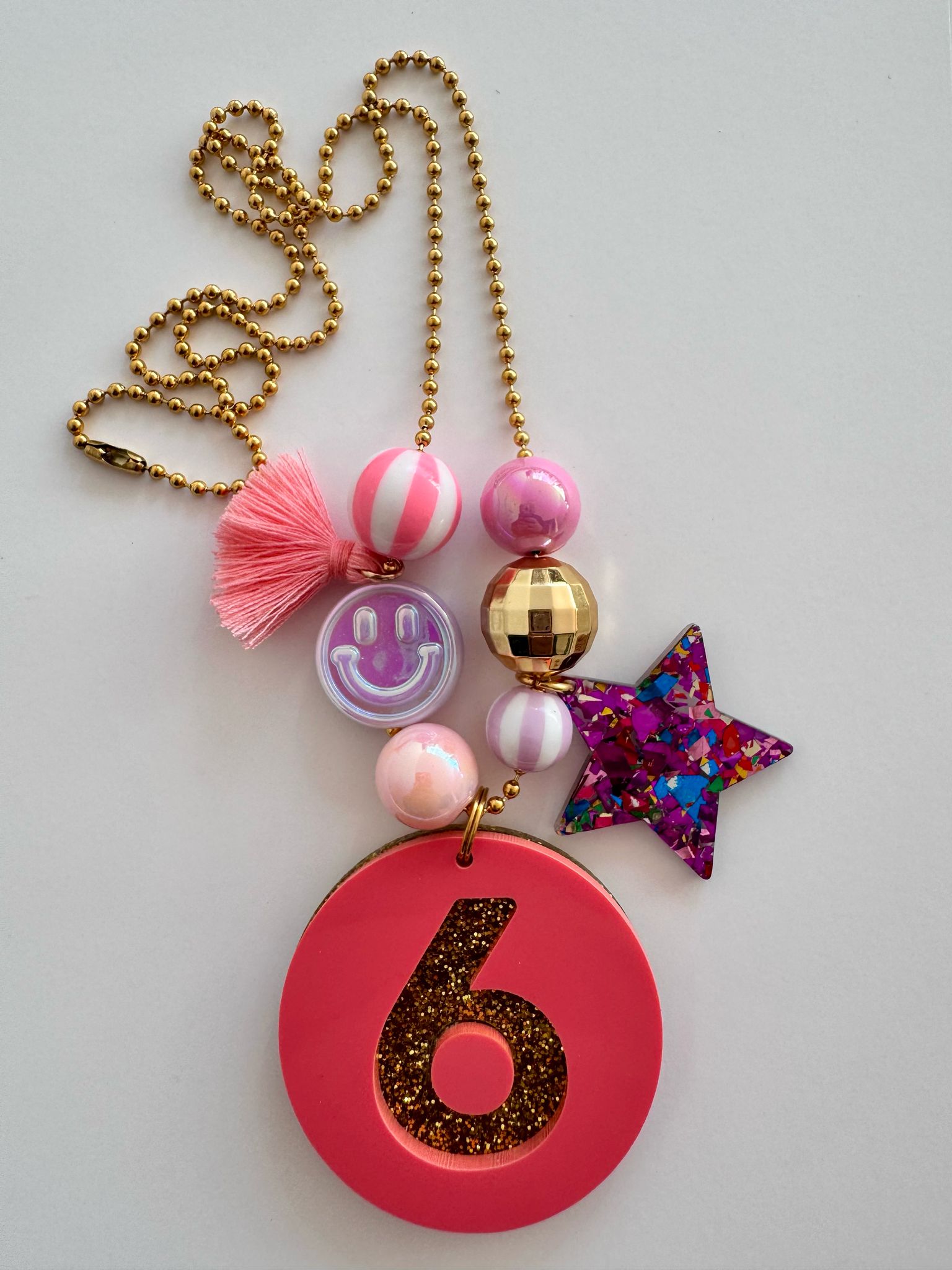 Verjaardagsketting roze /glitter 6 jaar