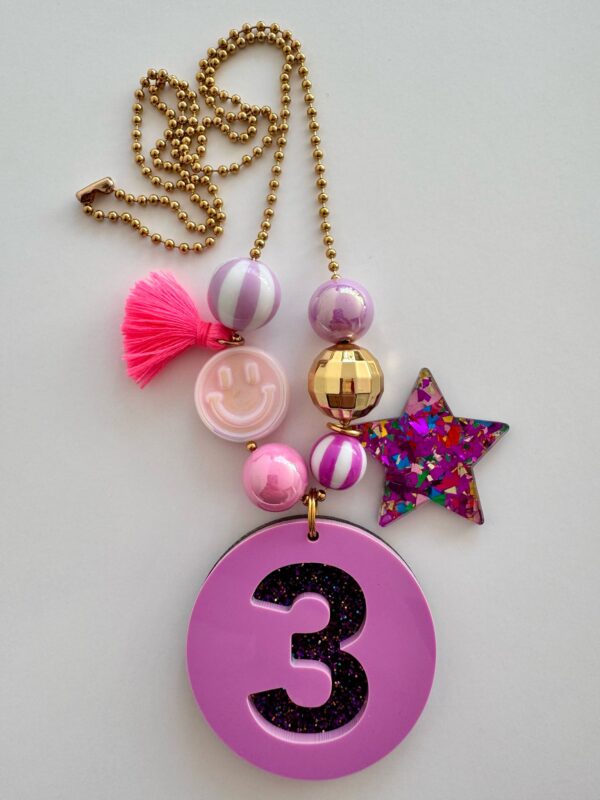 Verjaardagsketting paars /glitter 3 jaar