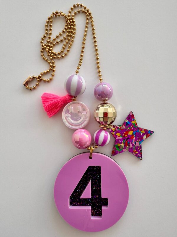 Verjaardagsketting paars /glitter 4 jaar